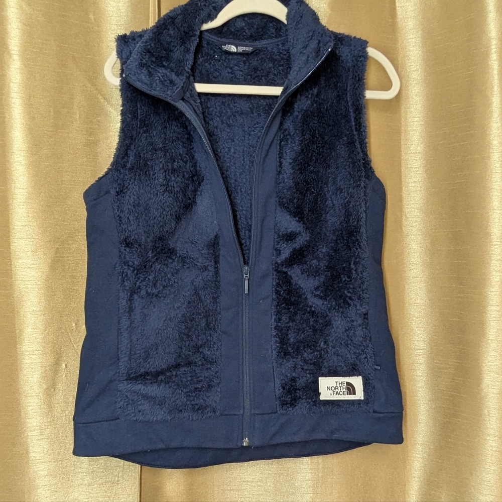 The North Face Navy Fleece Vest Zippered Front With Zippered Pockets Women's Med